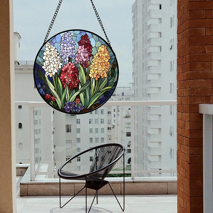 DASTOLL Stained Glass Window Hanging, Colorful Hyacinth Flowers Suncatcher - Image 4