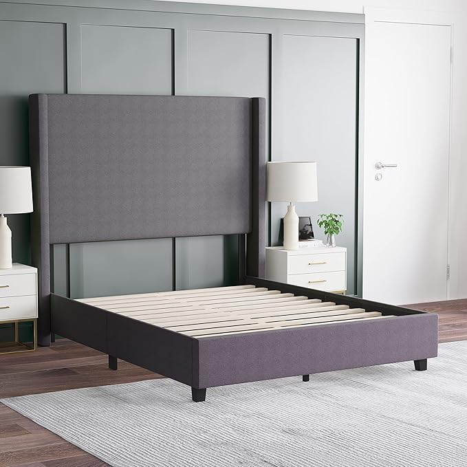 EMMA + OLIVER Nora Full Size Faux Linen Upholstered Platform Bed - Image 4