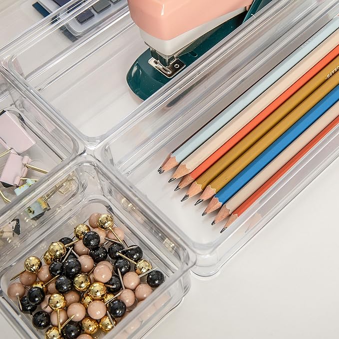 Martha Stewart Miles Plastic Stackable Office Desk Drawer Organizers - Image 5