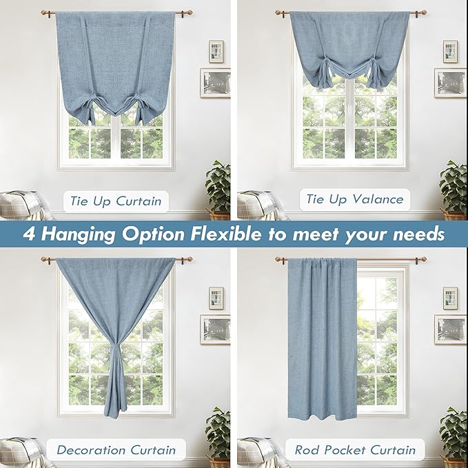 DriftAway Double Layer Linen Blackout Tie Up Curtains Thermal Insulated Fully - Image 7