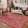 Christmas Area Rug 5x7 Red Washable Living Room Carpet Retro Distressed Floral by PureCozy