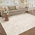 Beige Area Rug 5x8 Machine Washable Vintage Living Room Distressed Non Slip by PureCozy