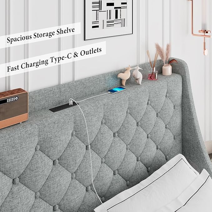 iPormis Queen Bed Frame with 4 Storage Drawers, Upholstered Platform Bed Frame - Image 5