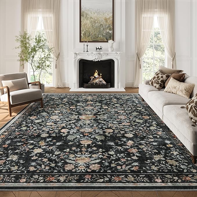 AMADA HOMEFURNISHING Area Rugs 9x12, Washable Floral Rug Non Slip Large Living - Image 8