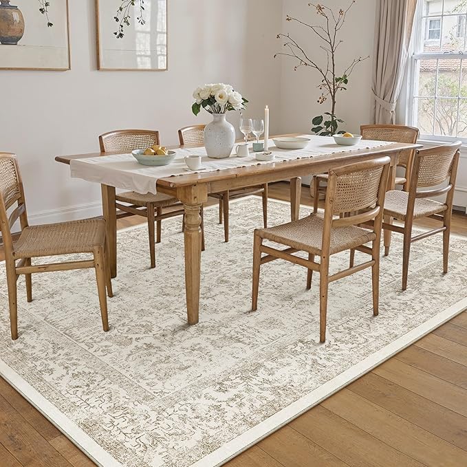 Light Brown Area Rug 5x8 Machine Washable Vintage Living Room Distressed Non - Image 5