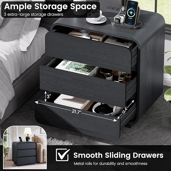Black Curved Night Stand Set of 2 - Image 4