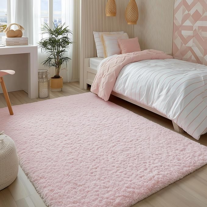 PAGISOFE Pink Rugs for Girls Bedroom 4x6 Ft Fluffy Cute Girls Room Decor by PAGISOFE