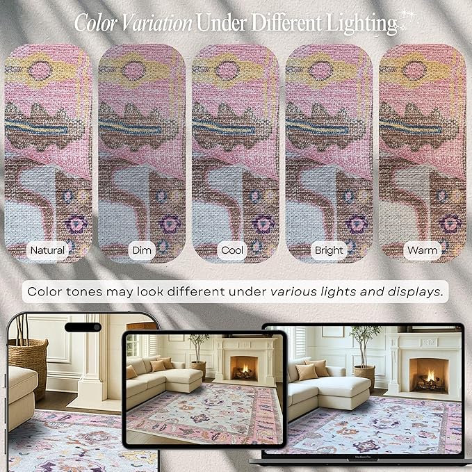 Fame Rugs Pink Beige Modern Oushak Rug 9x12, Vintage Turkish Colorful Oriental - Image 4