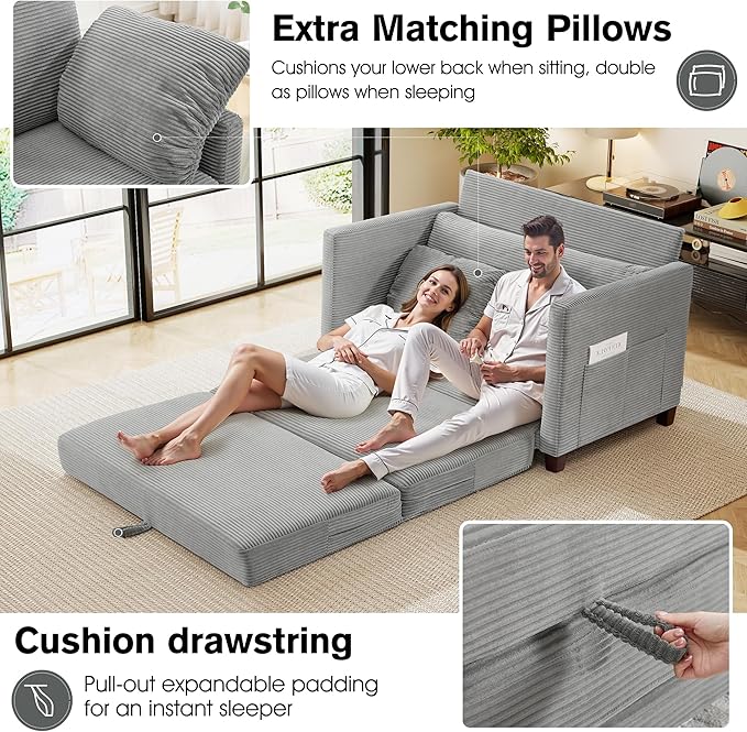 51" Loveseat Sleeper Sofa Bed, Corduroy Convertible Floor Sofa Bed - Image 3