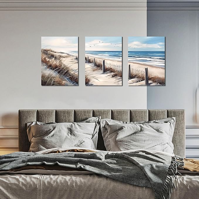 Blue Beach Canvas Wall Art for Living Room Bedroom Bathroom Nature Landscape - Image 3