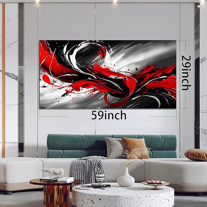 Black White and Red Abstract Print Picture Painting Large Canvas Wall Art - Image 7