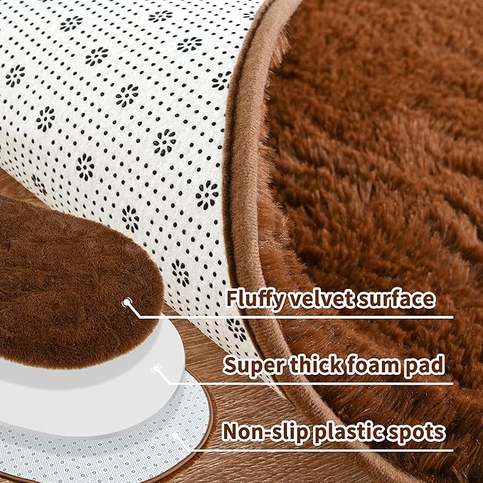 Noahas Fluffy Brown Rugs for Bedroom Living Room, 2.6'X5.3' Oval Throw Rug for - Image 5