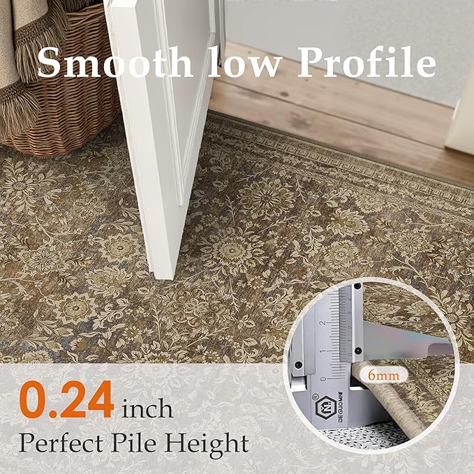 2x8 Runner Rug Brown Vintage Hallway Long Carpet Indoor Kitchen Washable Living - Image 3