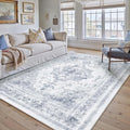 Area Rug 5x7 Washable Blue Rug Vintage Boho Medallion Large Distressed Retro by PureCozy