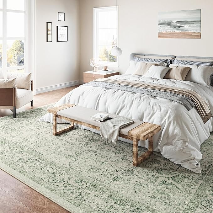 Sage Green Area Rug 5x8 Living Room Washable Carpet Vintage Distressed Non Slip - Image 6