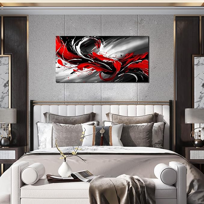 Black White and Red Abstract Print Picture Painting Large Canvas Wall Art - Image 7