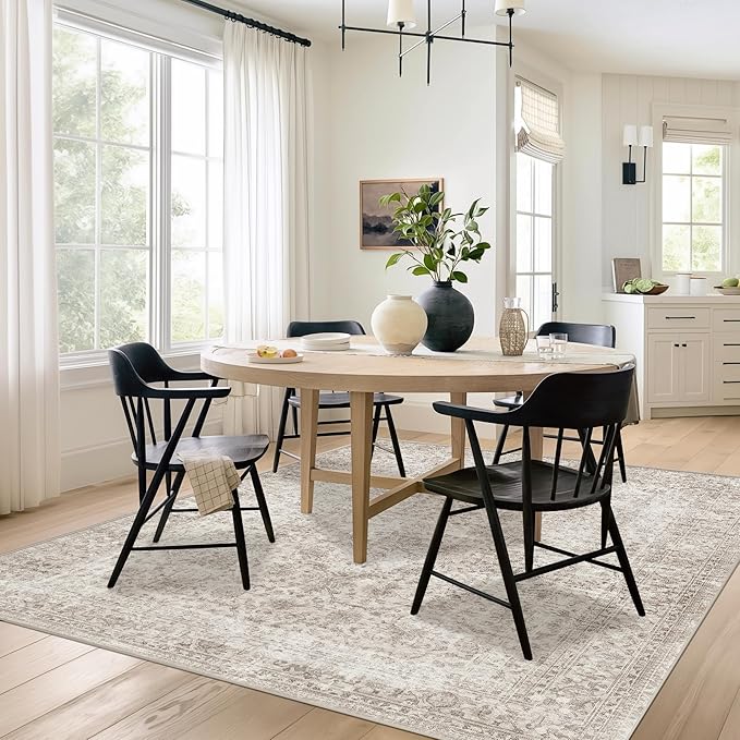 FMFUNCTEX 6x9 Washable Area Rug Beige Vintage Neutral Distressed Large Non Slip - Image 3