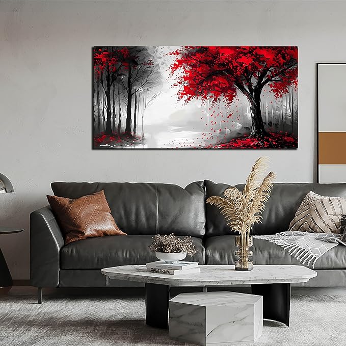 Large Canvas Wall Art for Living Room Black White and Red Forest Print Pictures - Image 4