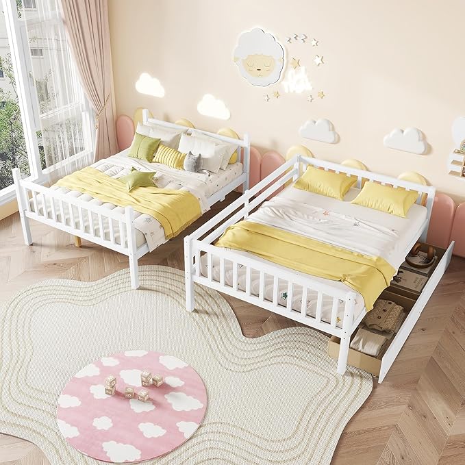 Full Over Full Bunk Bed with Storage Drawers, Convertible Bunk Beds with Ladder - Image 5