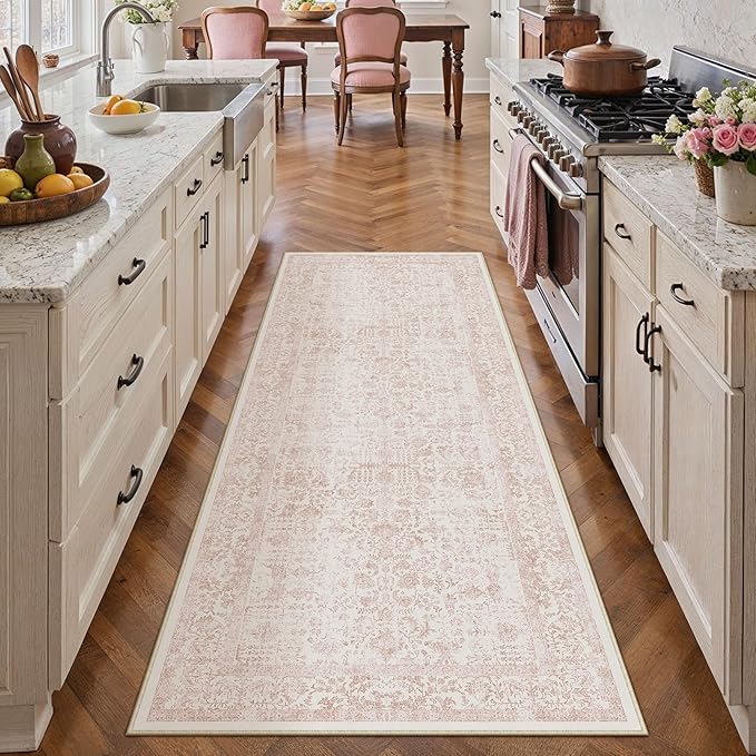 Pink Runner Rug 2x6 Hallway Machine Washable Kitchen Vintage Distressed Non - Image 5