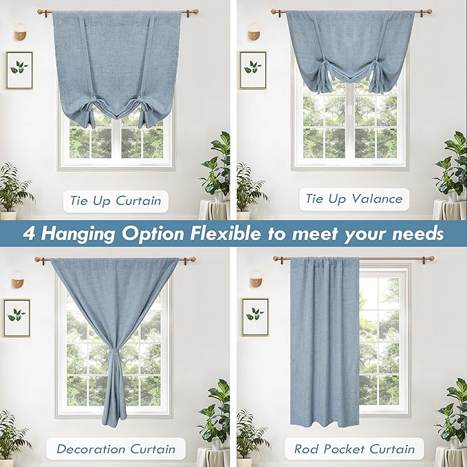 DriftAway Double Layer Linen Blackout Tie Up Curtains Thermal Insulated Fully - Image 7