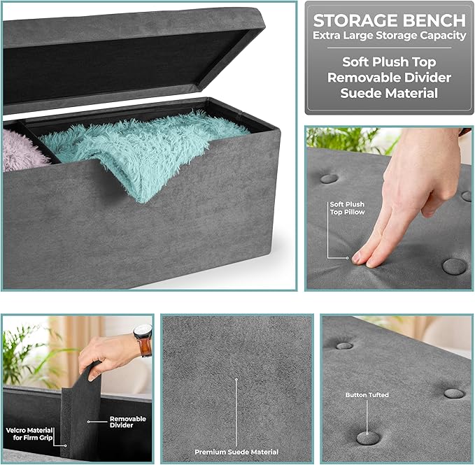 Sorbus Storage Ottoman Bench – Collapsible/Folding Bench Chest - Image 5