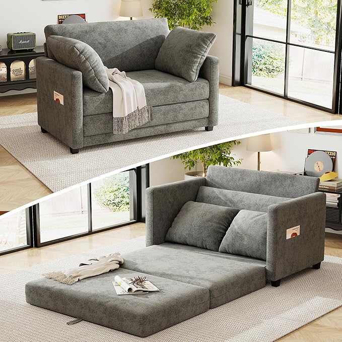 51" Loveseat Sleeper Sofa Bed, Chenille Convertible Floor Sofa Bed by kakuboohi