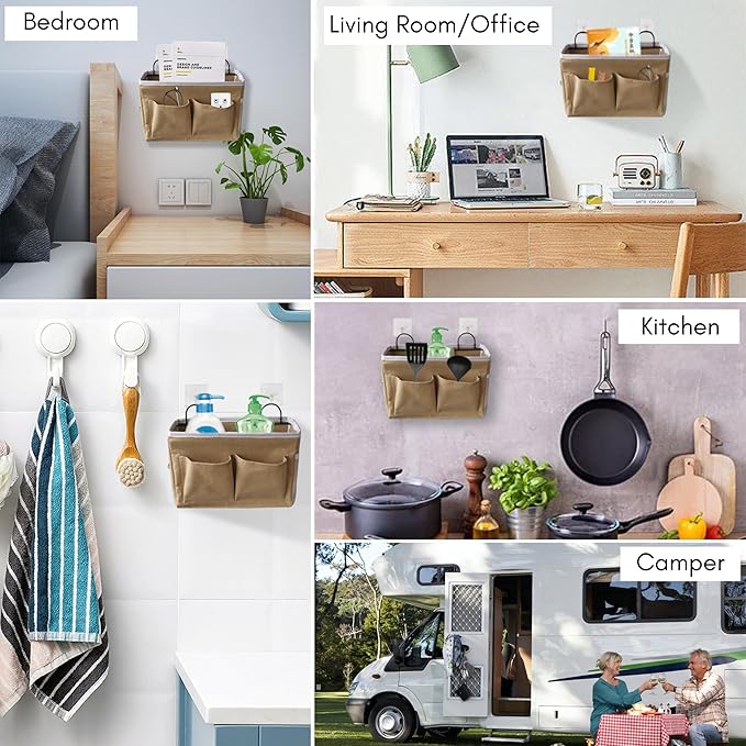 Kanrichu 3pcs Middle Wall Hanging Organizer Bag, Linen Fabric Door Hanging - Image 2
