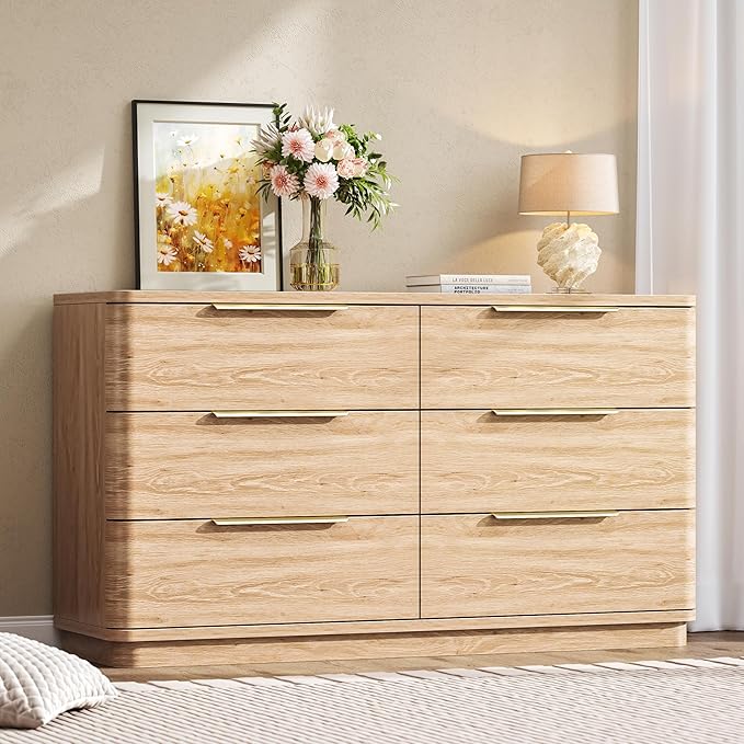 6 Drawer Dresser for Bedroom, Curved Profile Design, Wooden Oak Dresser Closet by beronbaer