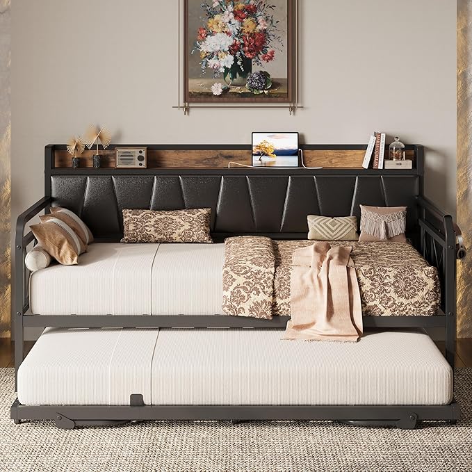 LIKIMIO Daybed with Trundle Bed, Twin XL Bed Frame with Storage Headboard and - Image 3