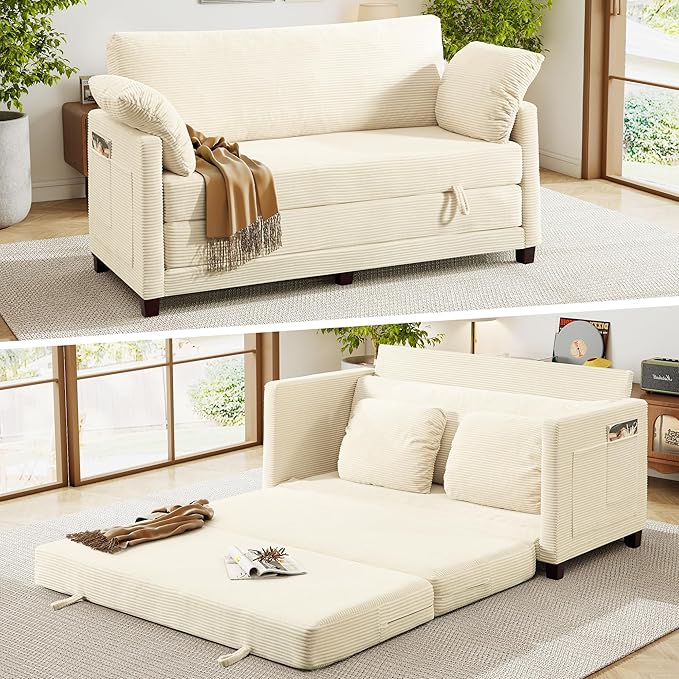 65" Loveseat Sleeper Sofa Bed, Corduroy Convertible Sofa Bed by kakuboohi