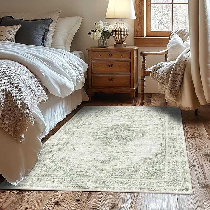 3x5 Vintage Washable Area Rugs Boho Medallion Large Distressed Retro Accent - Image 2