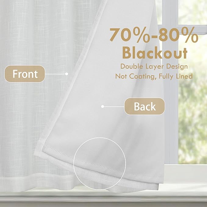 DriftAway Double Layer Linen Blackout Tie Up Curtains Thermal Insulated Fully - Image 2