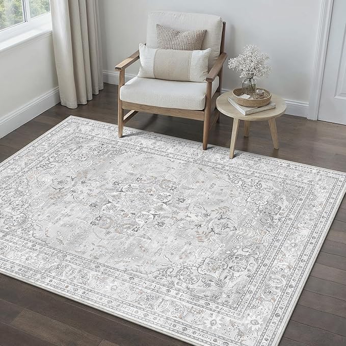 Grey 3x5 Area Rug Washable Vintage Carpet by PureCozy