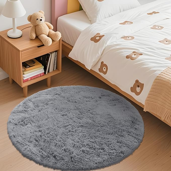 OLANLY Light Grey Round Rugs for Bedroom - Image 2