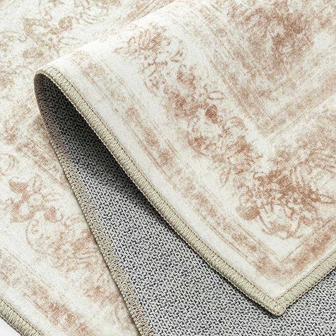 Runner Rug 3x10 Cream Hallway Washable Beige Carpet Non Slip Vintage Medallion - Image 7