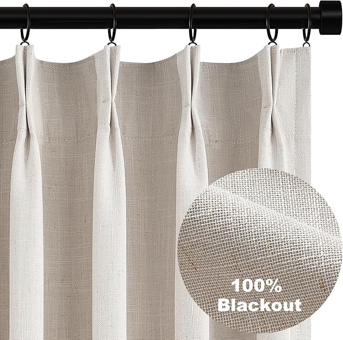 Topfinel 102 Inches Long Custom Blackout Linen Curtains, Pinch Pleated Noise by Topfinel