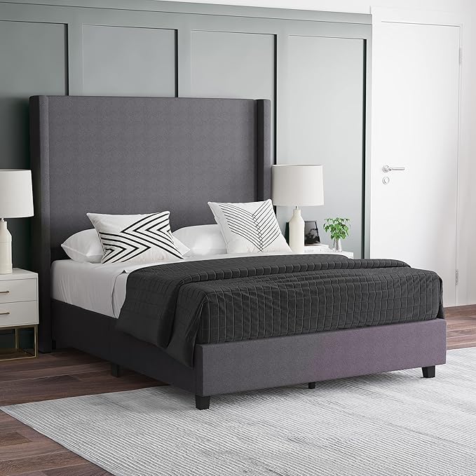 EMMA + OLIVER Nora Full Size Faux Linen Upholstered Platform Bed by EMMAOLIVER