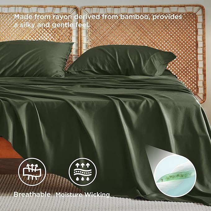 Bedsure California King Sheet Sets, Cooling Sheets, Rayon Derived from Bamboo - Image 3