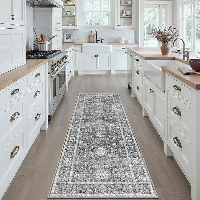 Blue 2x6 Runner Rug Hallway Non Slip Kitchen Vintage Distressed Long Carpet by PureCozy