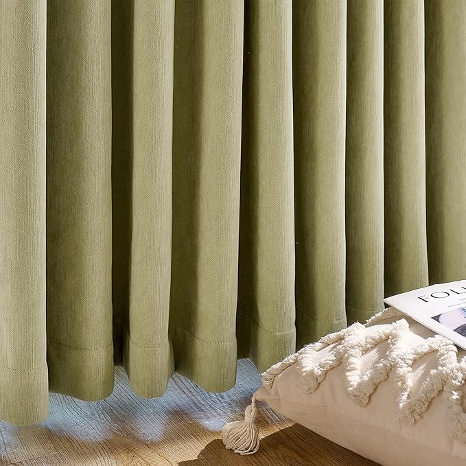 jinchan Chenille Blackout Curtains 84 Inches Long 2 Panels Sage Green Thermal - Image 9