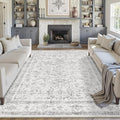 Grey 8x10 Area Rug Vintage Washable Living Room Carpet Non Slip Bedroom Indoor by PureCozy