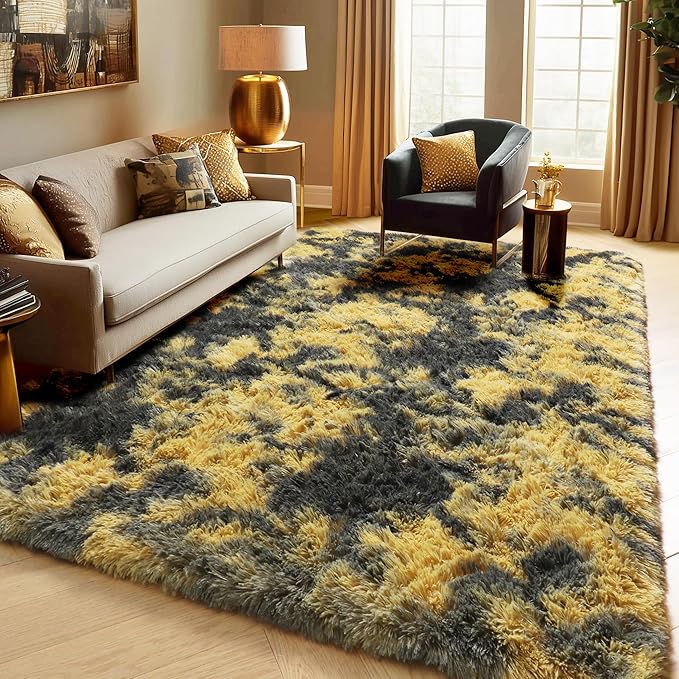 PAGISOFE Black and Yellow Fluffy Shag Area Rugs - Image 7