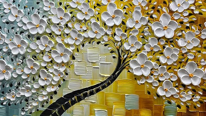 YaSheng Art-Handmade White Flower Contemporary Art Oil Painting On Canvas 3D - Image 8
