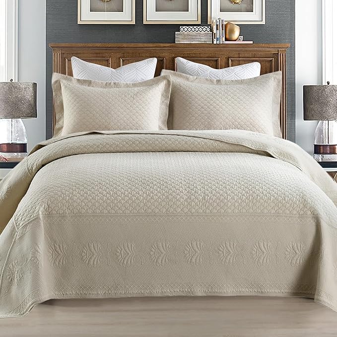 MarCielo 3-Piece 100% Cotton Oversized Bedspread Lightweight Quilt Coverlet by MarCielo