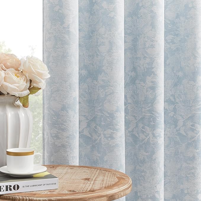 Beauoop Blue Floral Jacquard Blackout Curtains 108 Inches Long 2 Panels by Beauoop