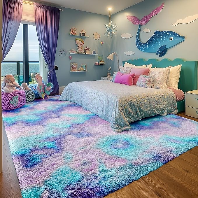PAGISOFE 8x10 Area Rug, Cute Kawaii Purple Rainbow Rug - Image 4