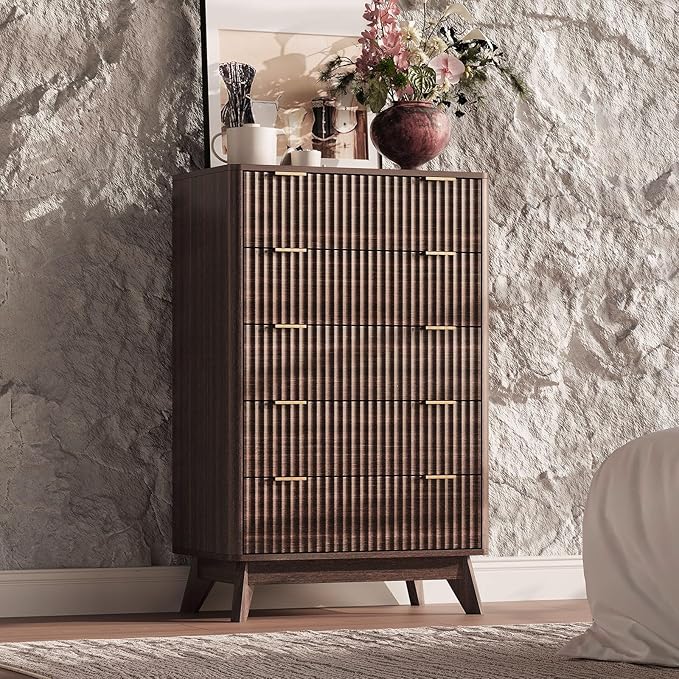 43'' Hight 5 Drawers Dresser for Bedroom, Modern Fluted Vertical Chest - Image 3