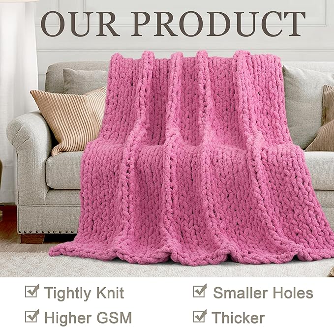Chunky Knit Throw Blanket 50"X 60", 100% Handmade - Image 4