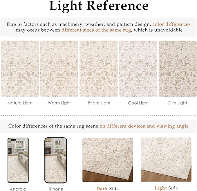 Beige Area Rug 9x12 Machine Washable Large Vintage Living Room Distressed Non - Image 9